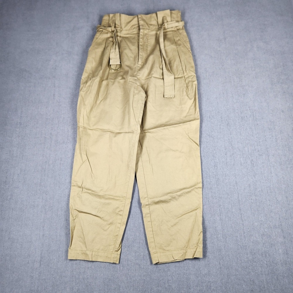 Forever 21 Womens Size Small Paper Bag‎ Pants Tan Straight Belt Cotton